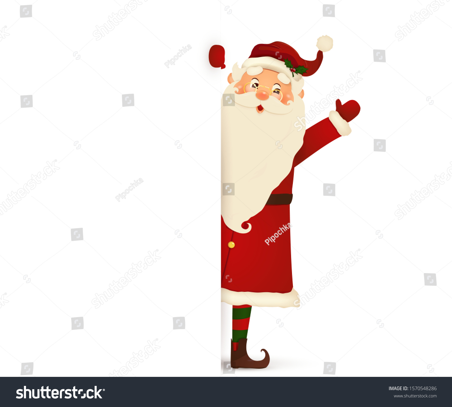 Happy Cute Santa Claus Standing Behind Stock Vector Royalty Free