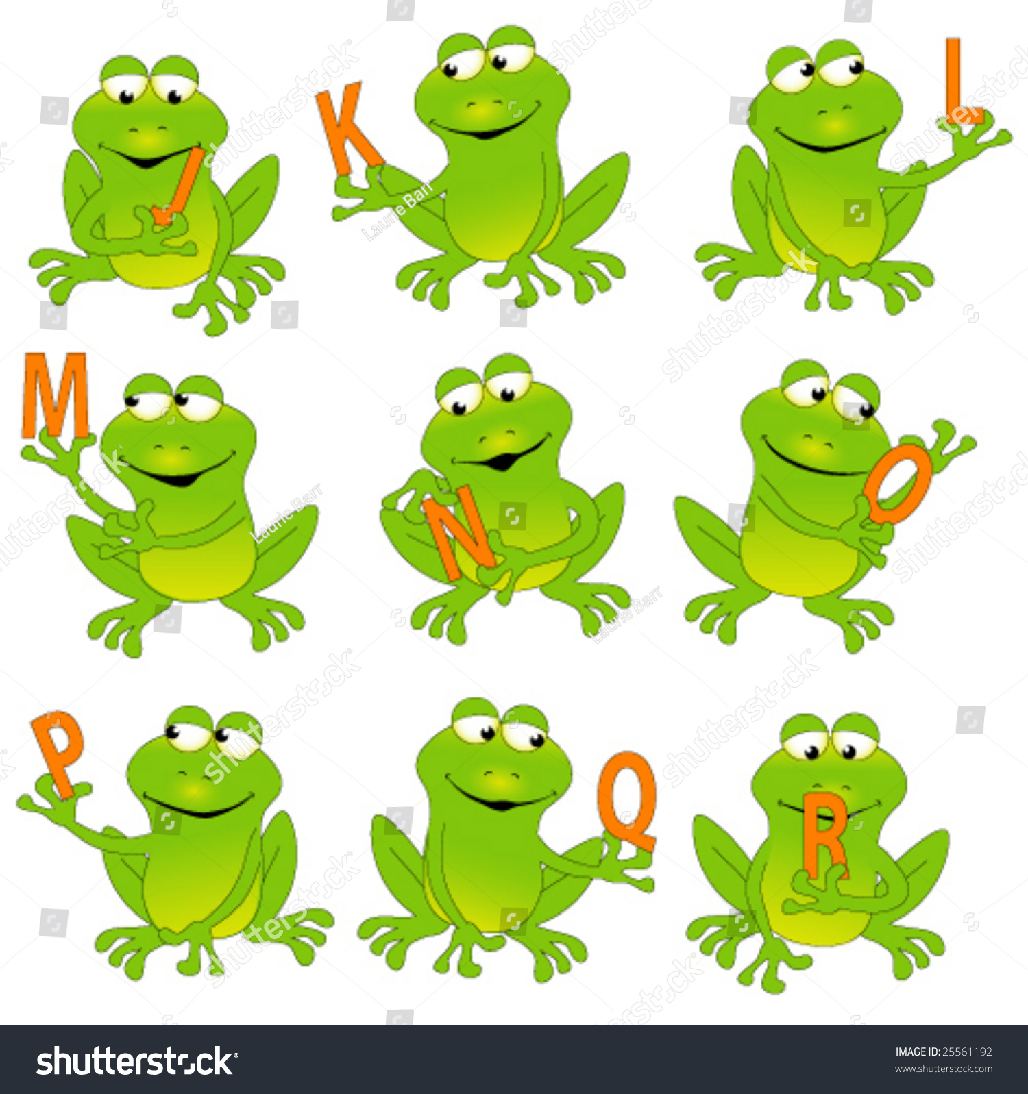 Happy Green Frogs Holding Letters Whole Alphabet In My Portfolio Stock Vector Illustration