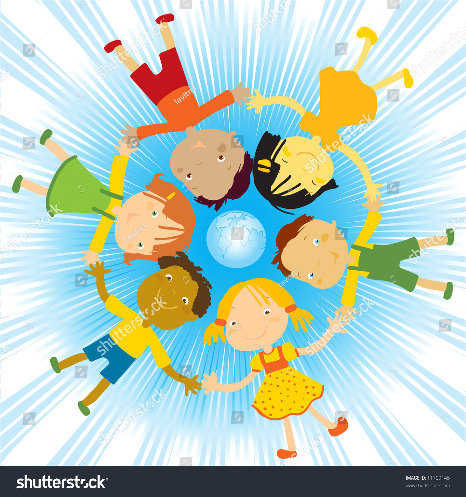 Happy Children Holding Hands Around Globe Stock Vector (Royalty Free