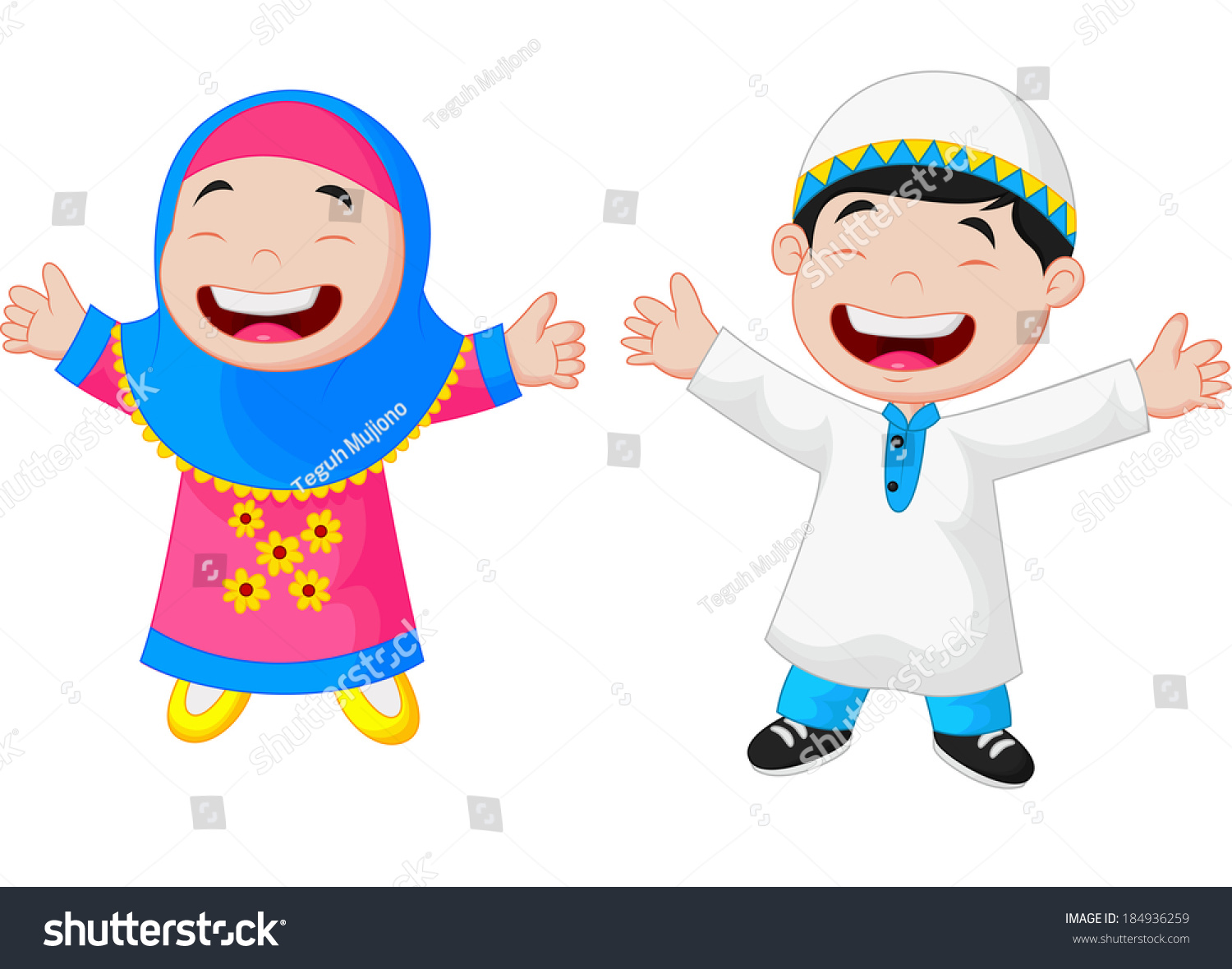 Happy Muslim Kid Cartoon Stock Vector Illustration ...