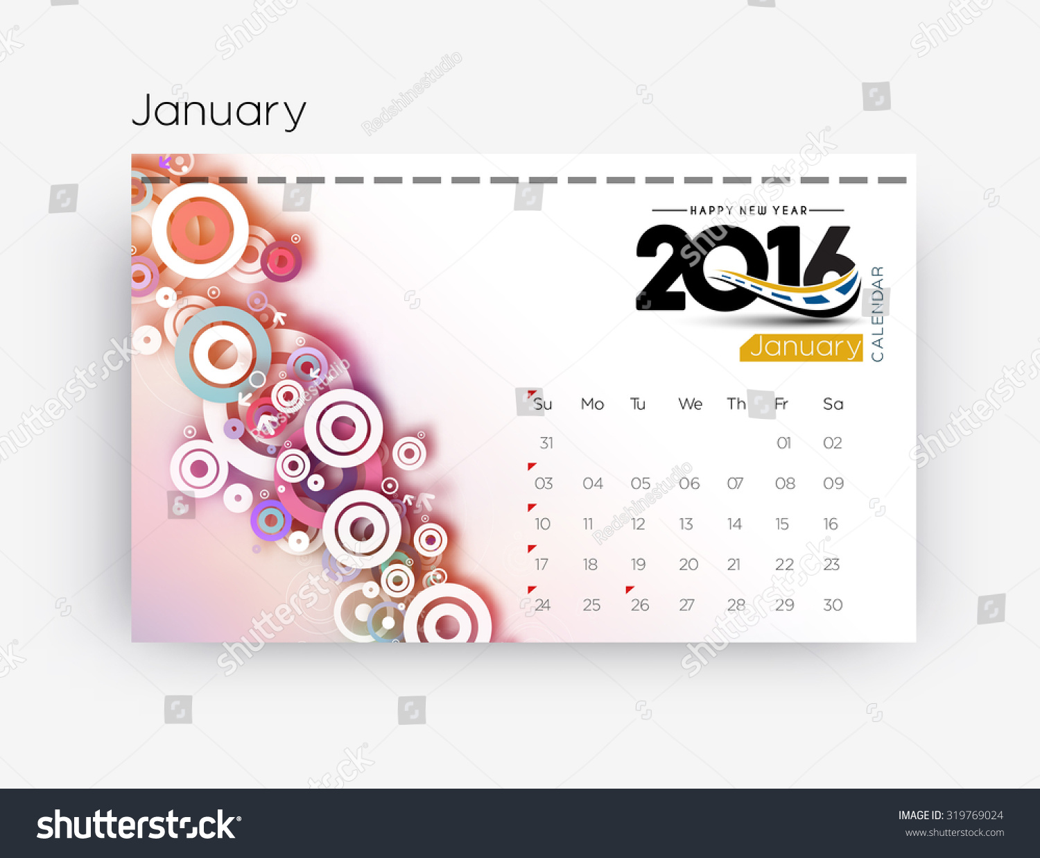 Happy New Year 2016 January Calendar Design. Stock Vector Illustration