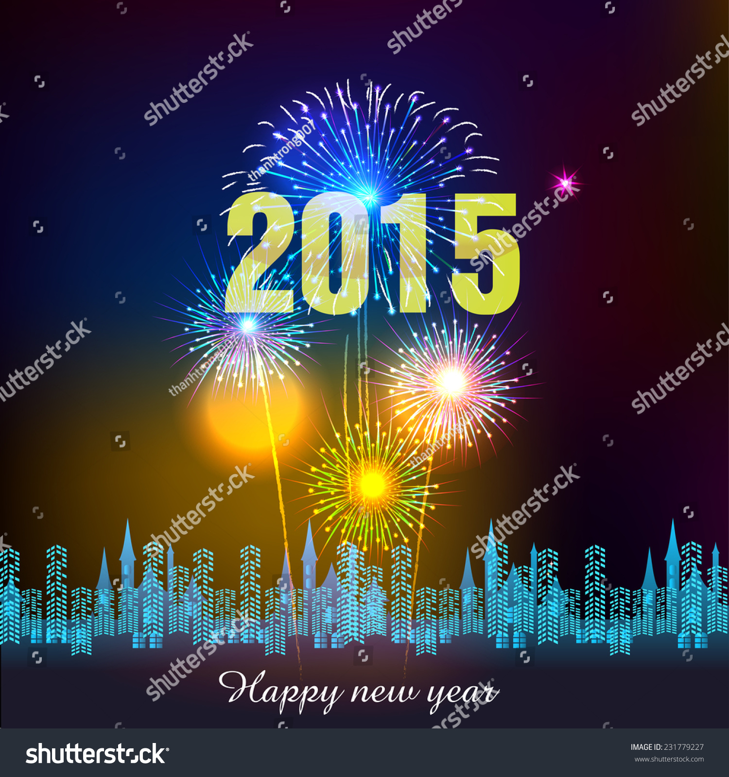 Happy New Year 2015 with fireworks background Happy New Year 2015 with fireworks background