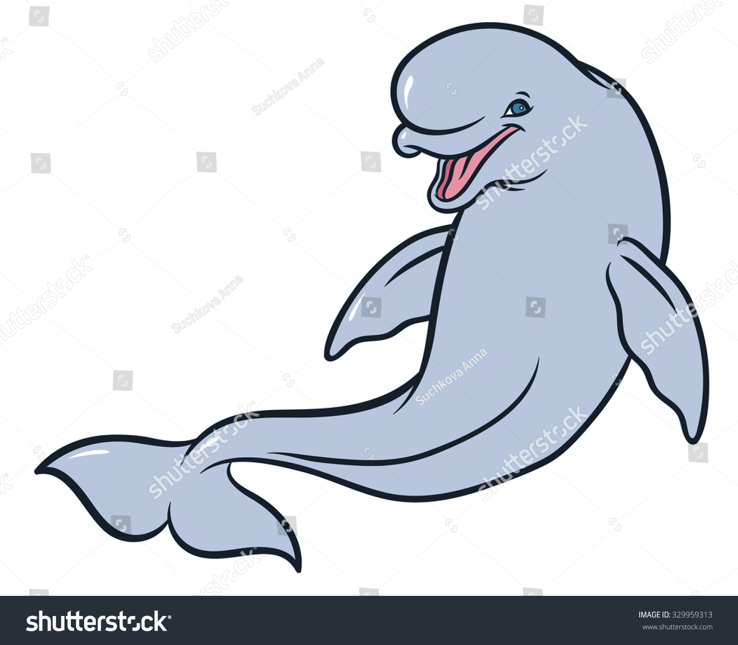 Happy Smiling Beluga Whale Cartoon - Vector Hand Drawing Illustration