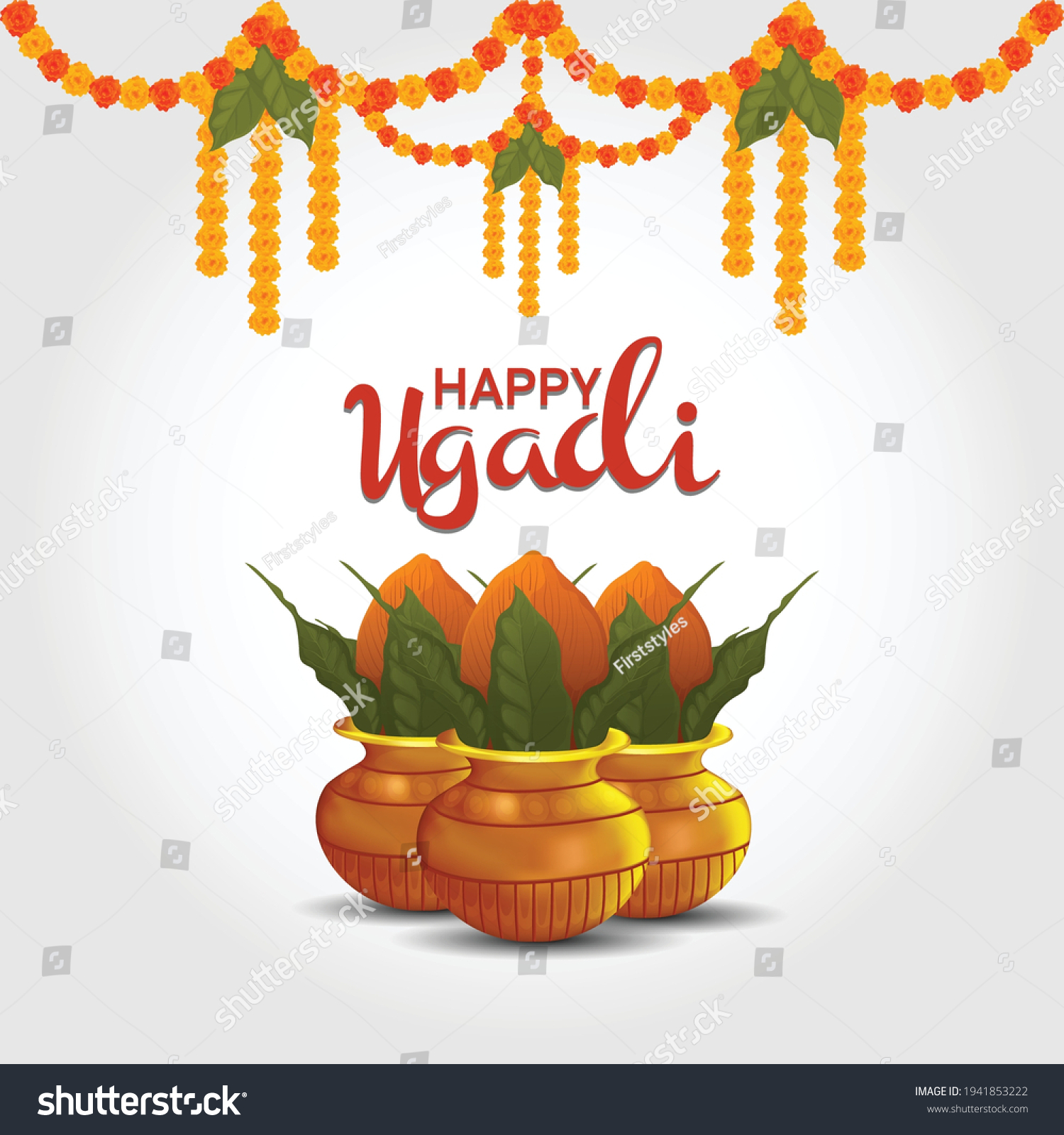 Happy Ugadi Template Greeting Card Traditional Stock Vector Royalty