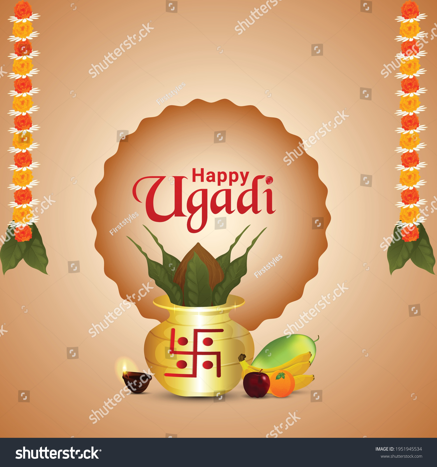 Happy Ugadi Template Greeting Card Traditional Stock Vector Royalty