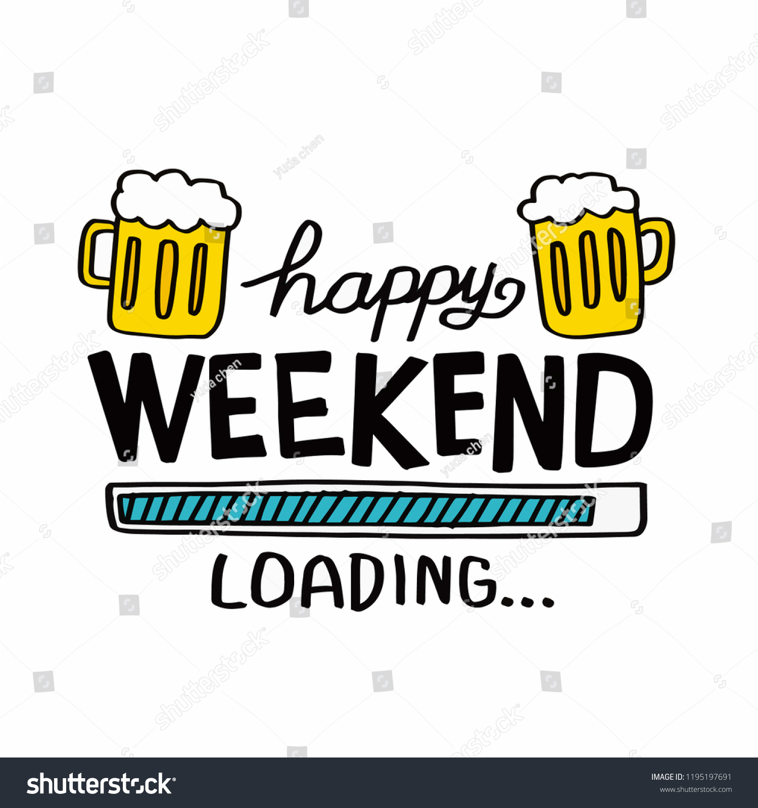 Happy Weekend Beer Cartoon Doodle Vector เวกเตอรสตอก ปลอดคา