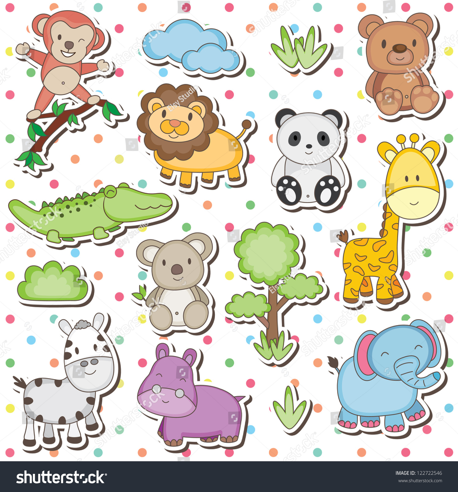 Happy Wild Animals Clip Art Stock Vector Illustration ...