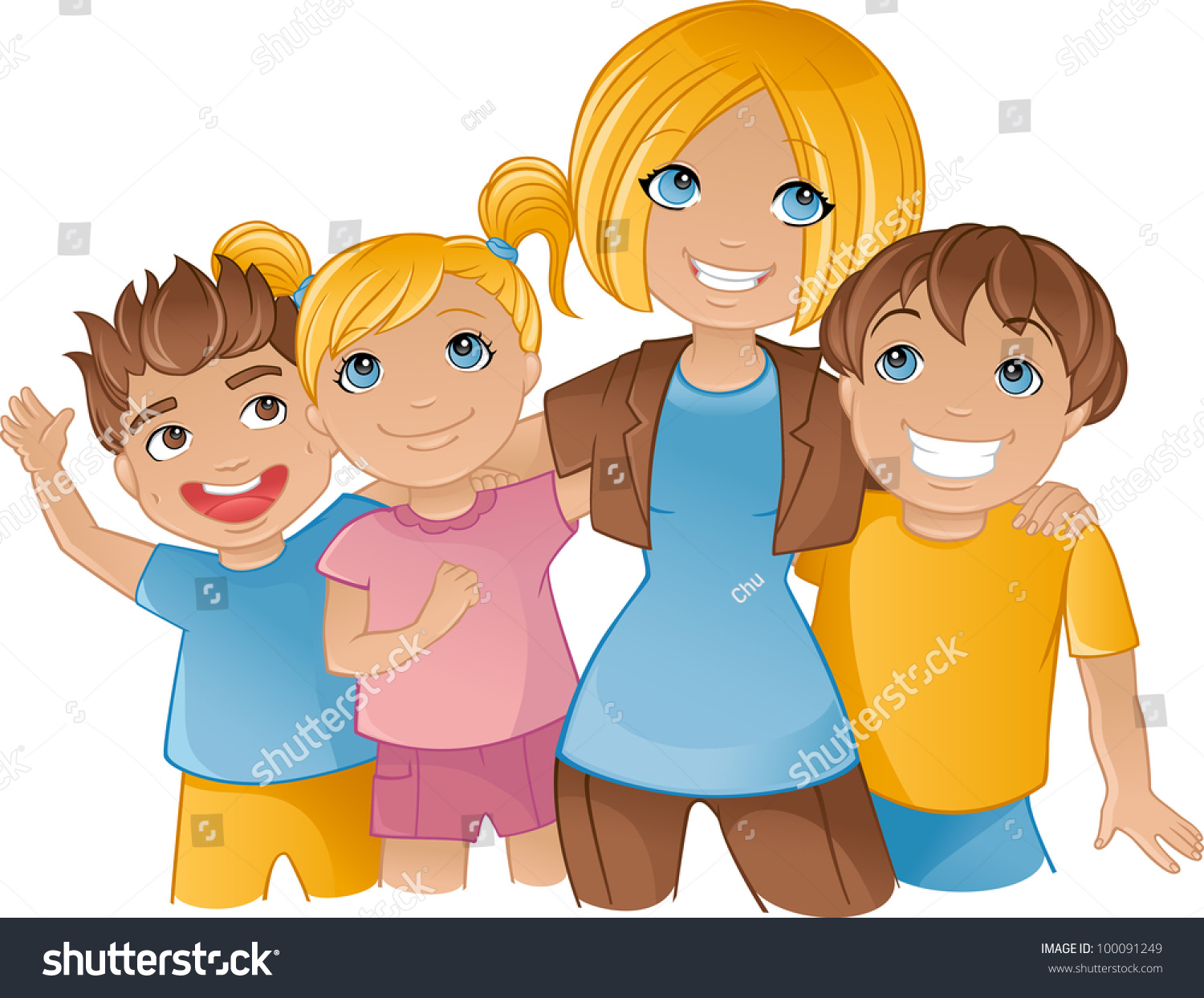 Happy Young Mother With Kids Stock Vector Illustration 100091249 