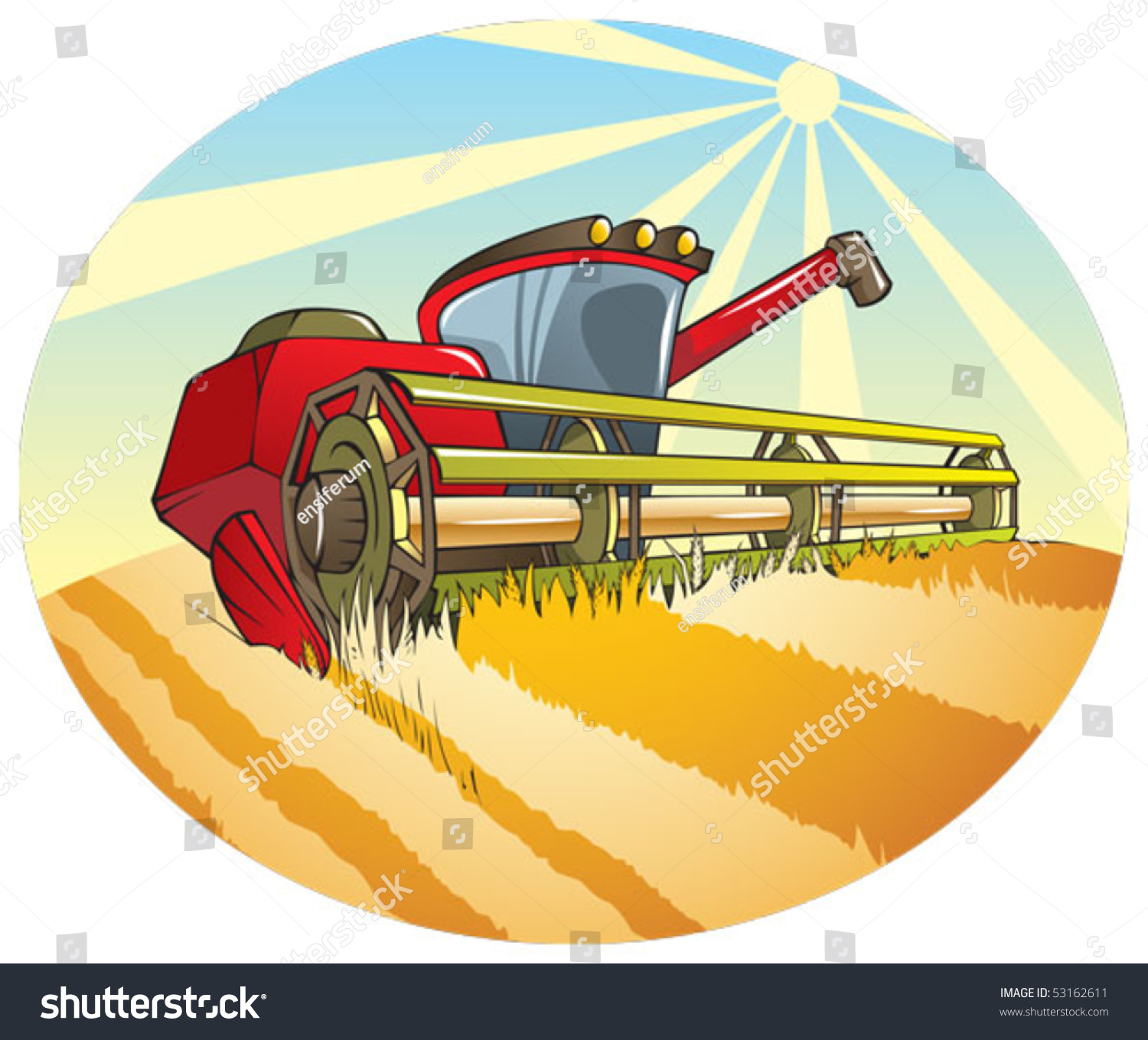 Harvesting Machine On The Wheat Field, Vector Illustration