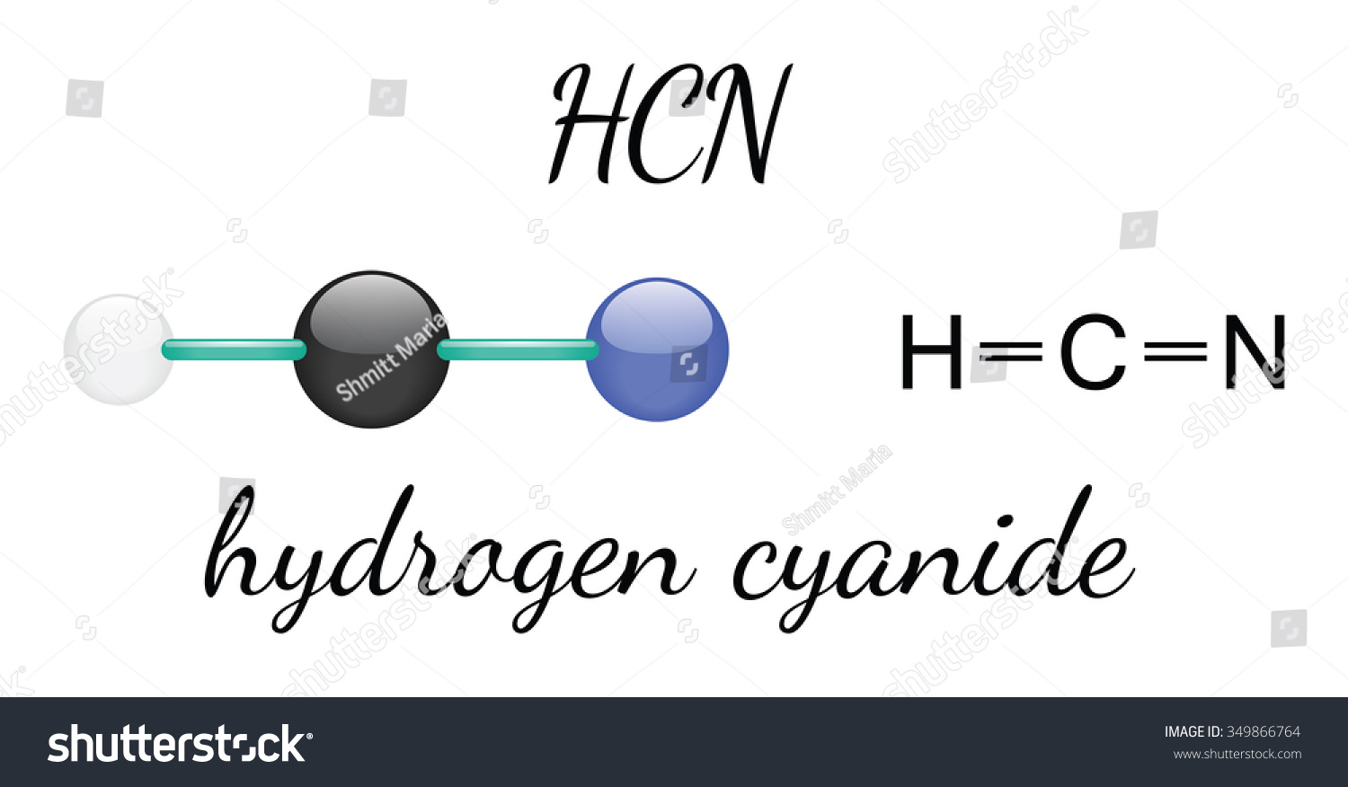 Hcn Hydrogen Cyanide 3d Molecule Isolated Stock Vector 349866764