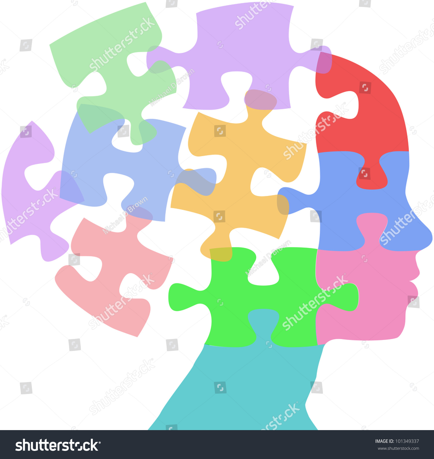 Head Of A Woman As Mind Thought Problem Jigsaw Puzzle Pieces Stock