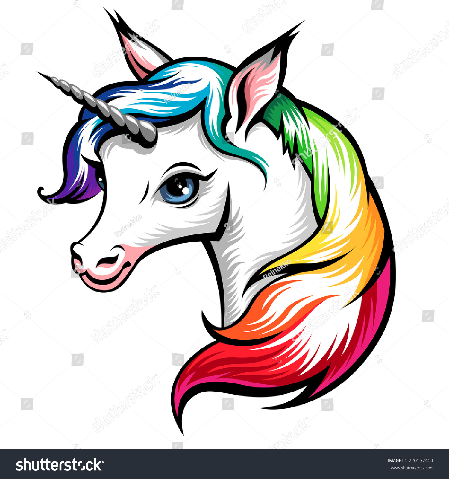 Head Cute White Unicorn Rainbow Mane Stock Vector 220157404 Shutterstock