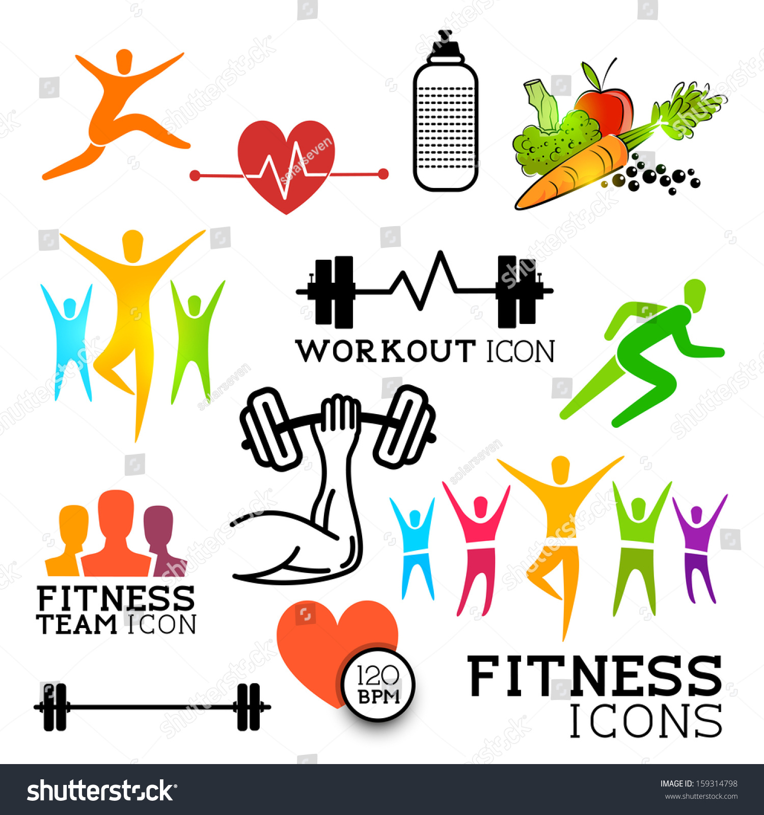 Health And Fitness Symbols And Icons Set Vector Illustrations