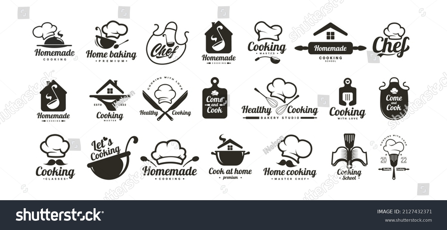 Healthy Cooking Logos Set Food Logo Stock Vector Royalty Free