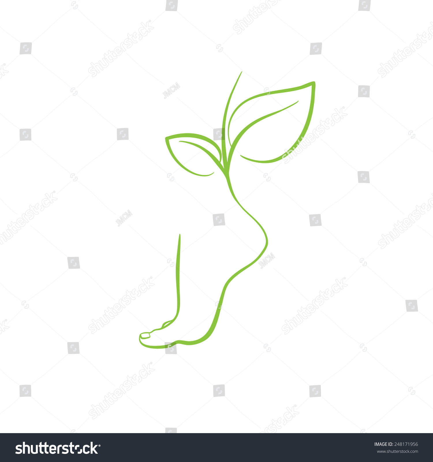 Healthy feet vector spa symbol leg silhouette and green sprout Healthy feet vector spa symbol leg silhouette and green sprout