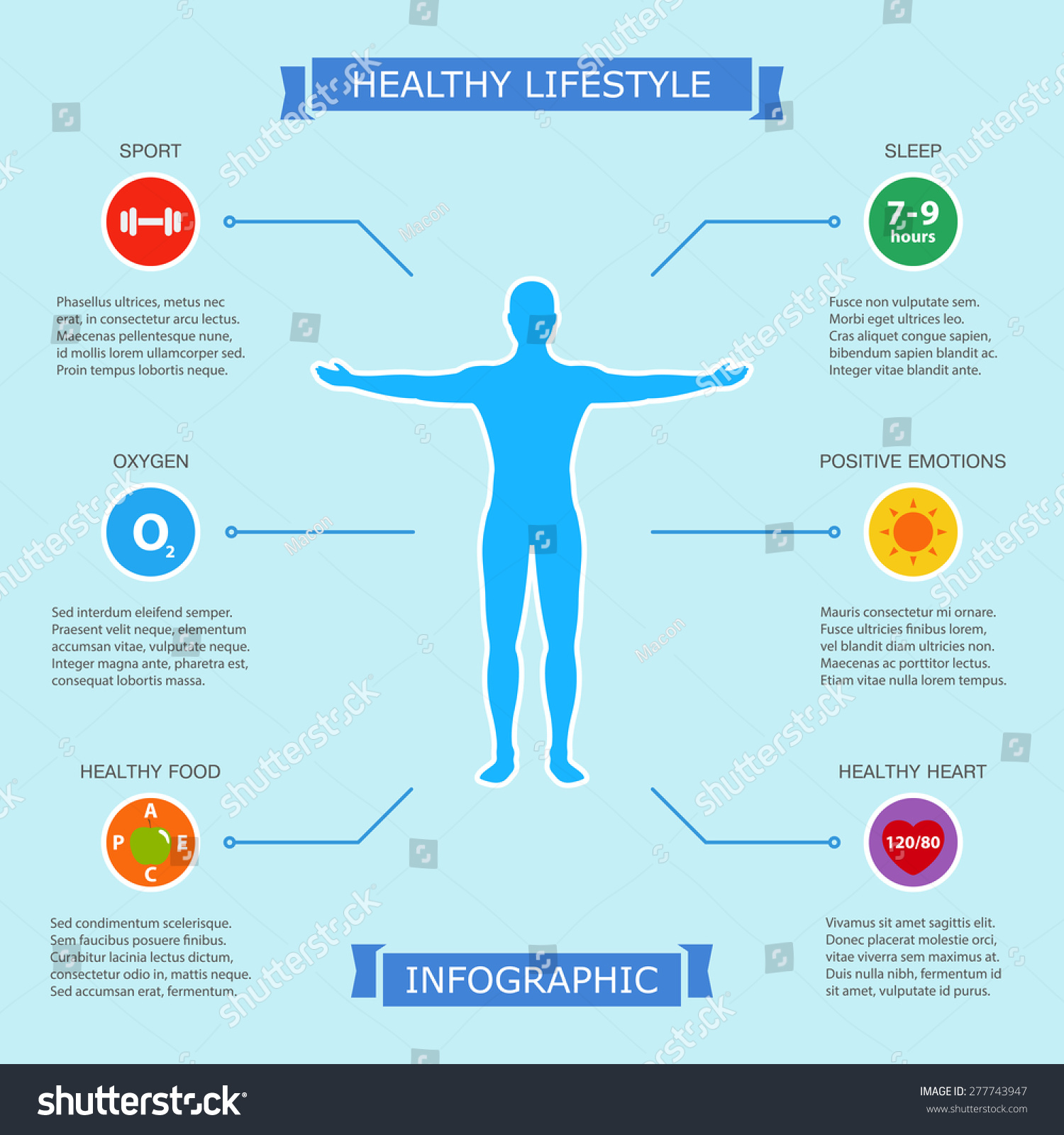 Healthy Lifestyle Infographic With Human Body Showing Six Easy Way To Be Health And Beauty 7254