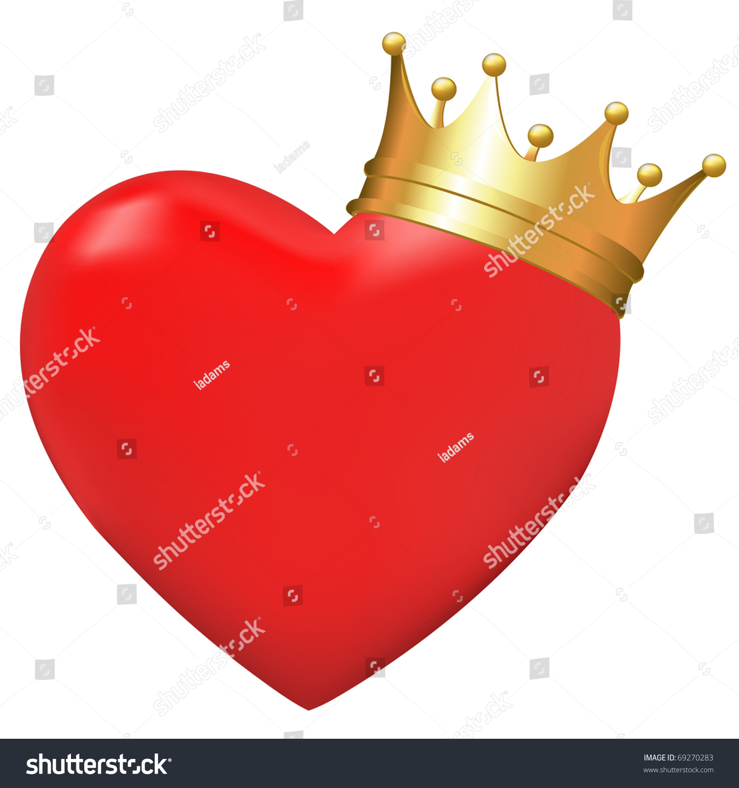 Heart In Crown, Isolated On White Background, Vector Illustration