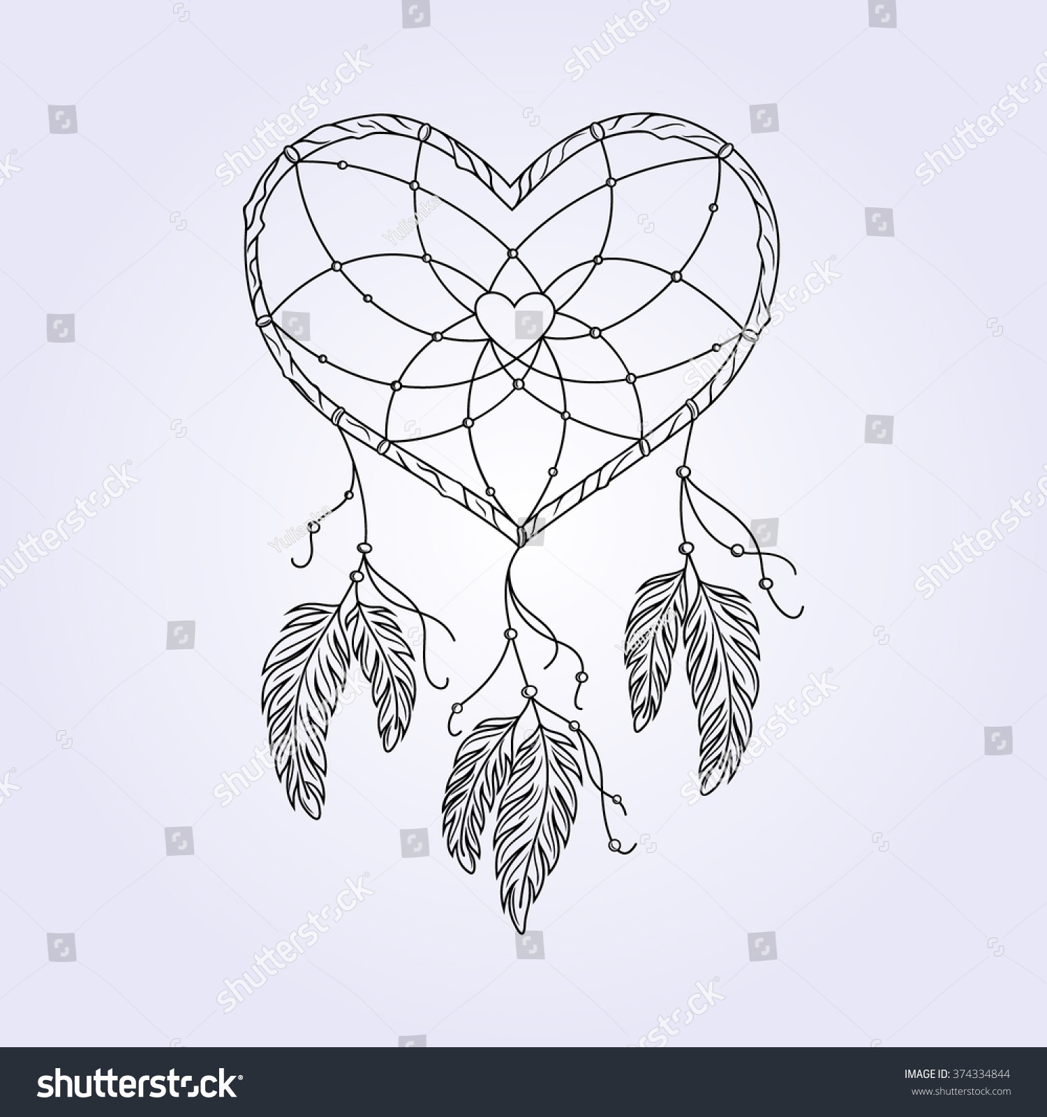 Download Heart-Shaped Dream Catcher With Feathers. Stock Vector ...