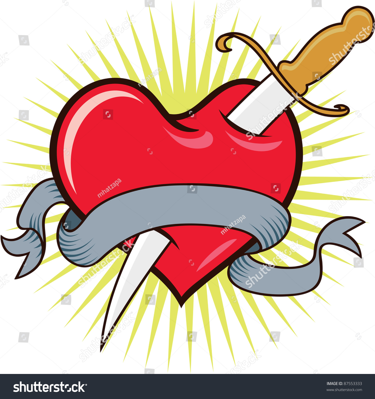 Heart With Blade And Scroll Tattoo Stock Vector Illustration 87553333