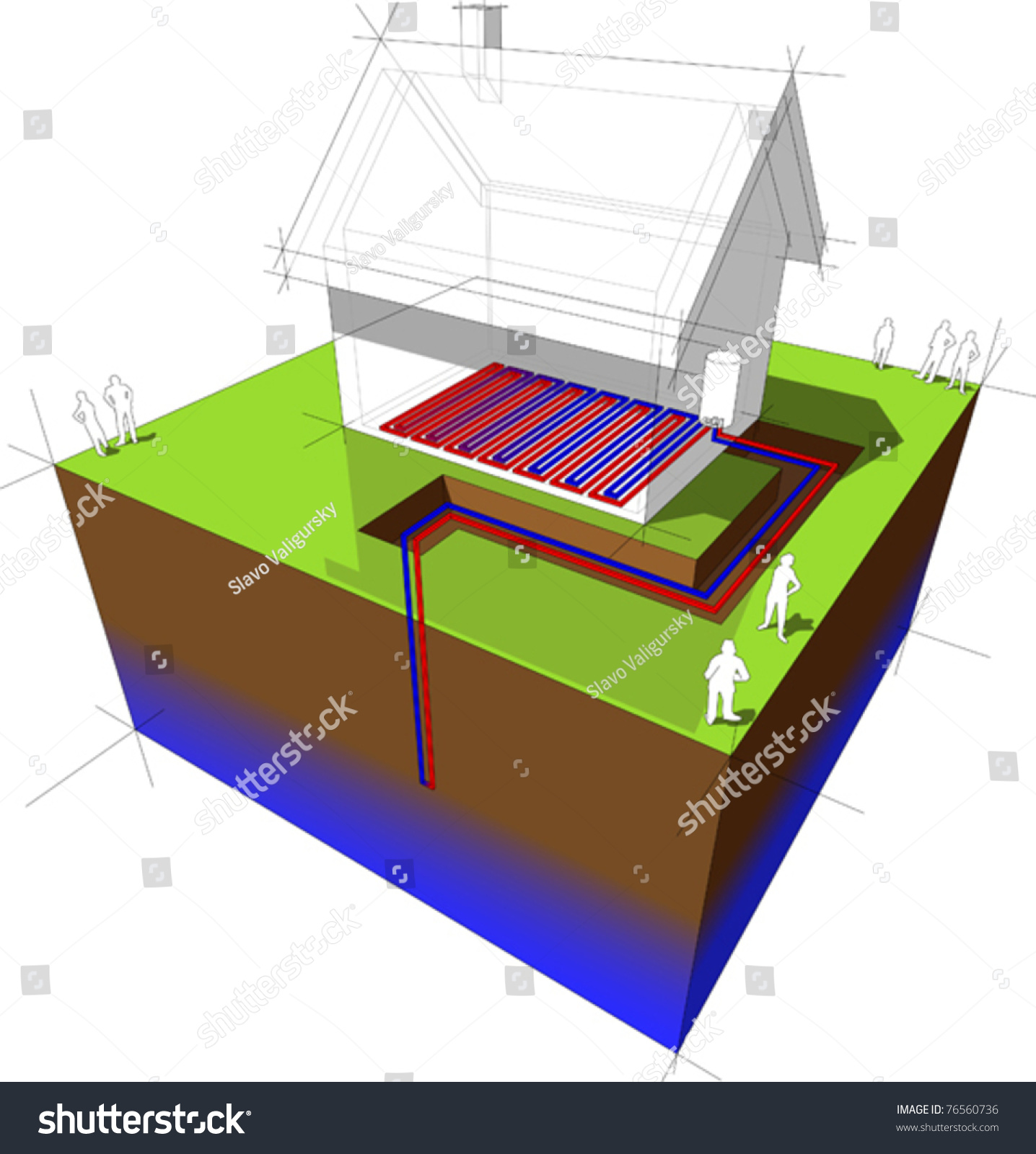 Heat Pump Underfloor Heating Diagram Stock Vector