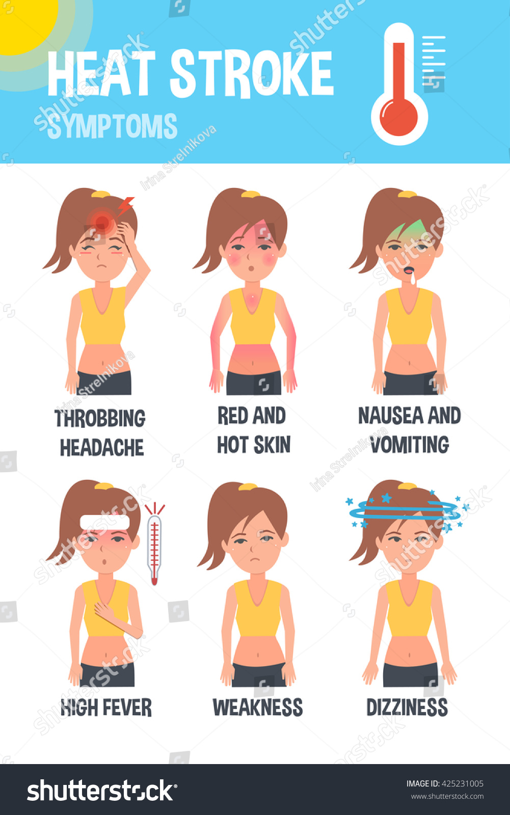 Heat Stroke Vector Infographic Heat Stroke Symptoms Infographic Elements 425231005 