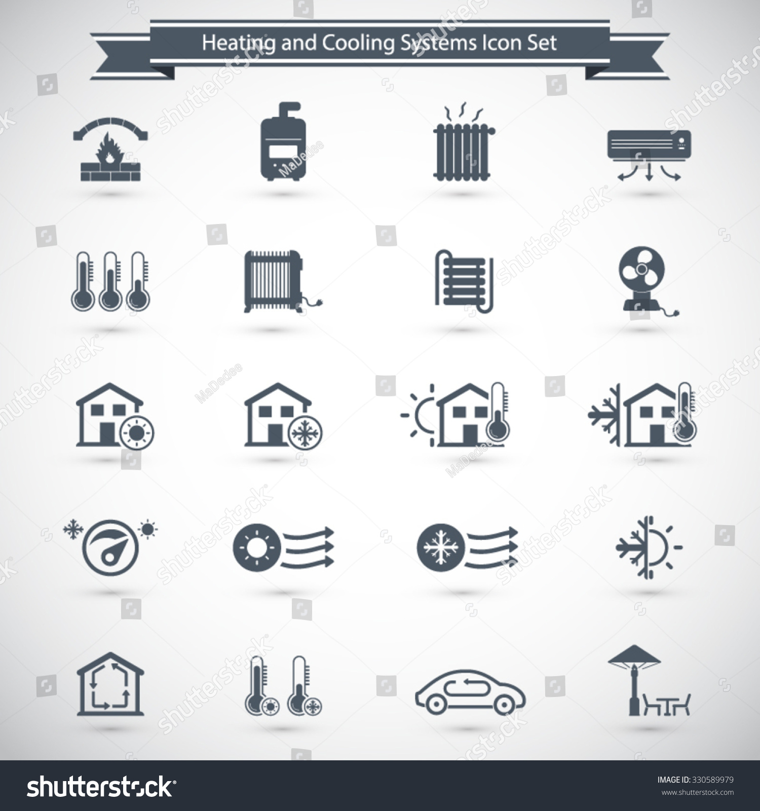 Heating And Cooling Systems Icon Set Stock Vector Illustration