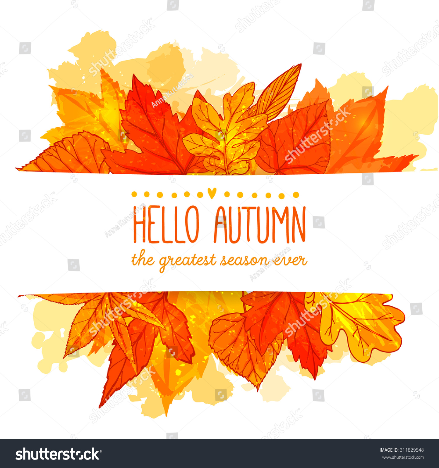 Hello Autumn Banner Orange Red Hand Stock Vector 311829548 ...