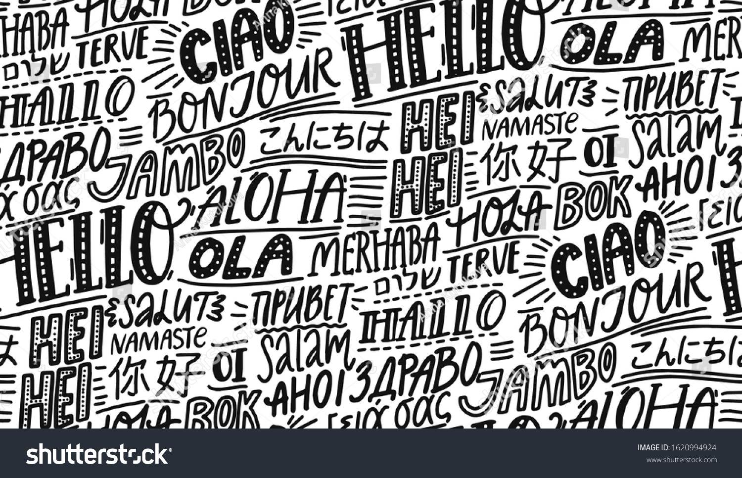 Hello Different Languages Typography Seamless Pattern Stock Vector