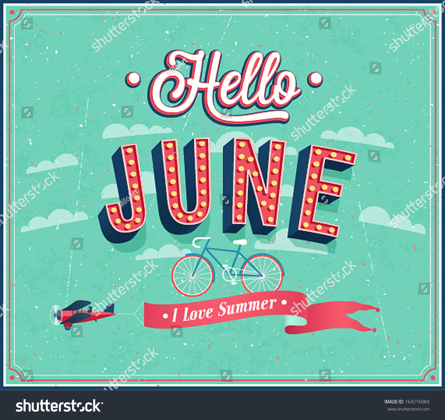 Hello June Typographic Design. Vector Illustration. 164216084