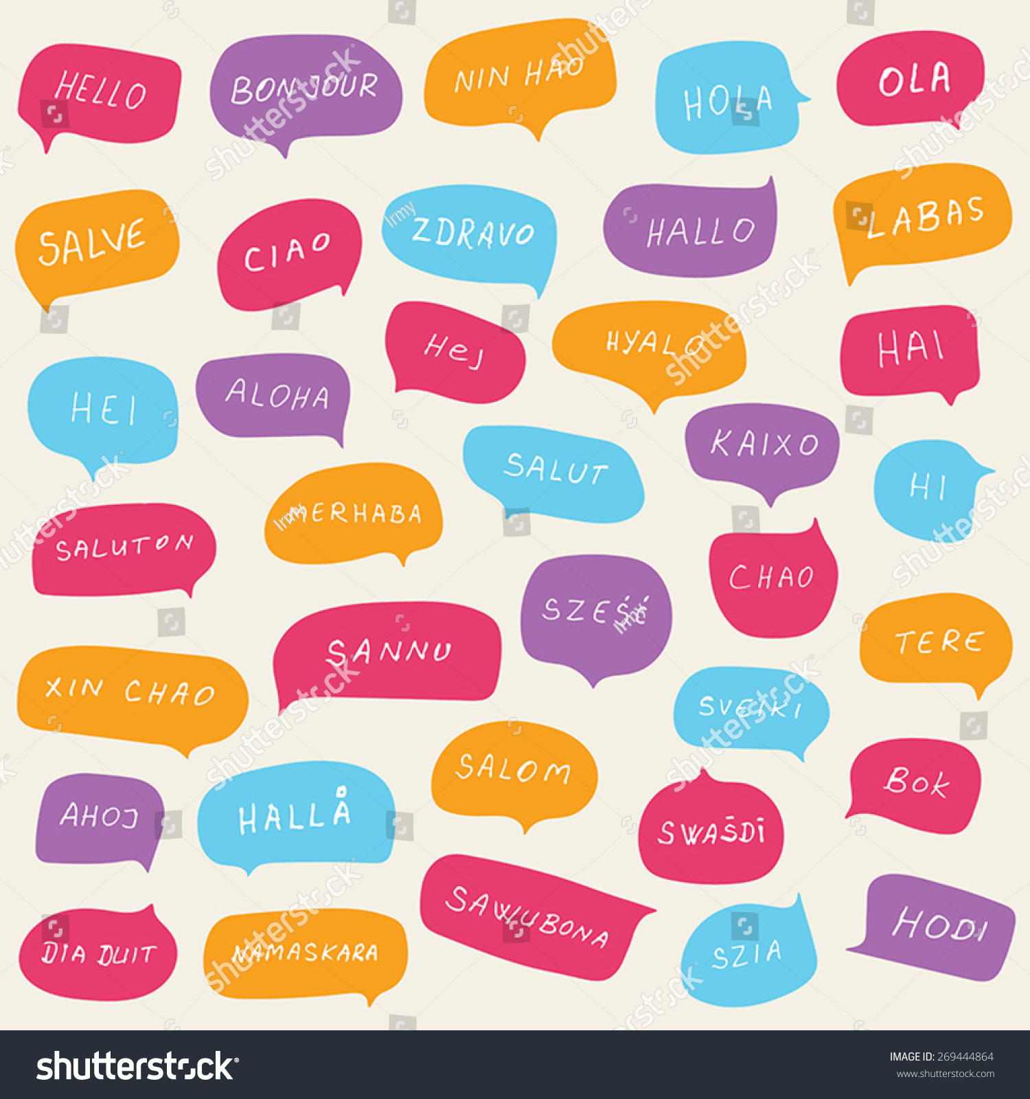 Hello Speech Bubbles On Various Languages Stock Vector Illustration ...