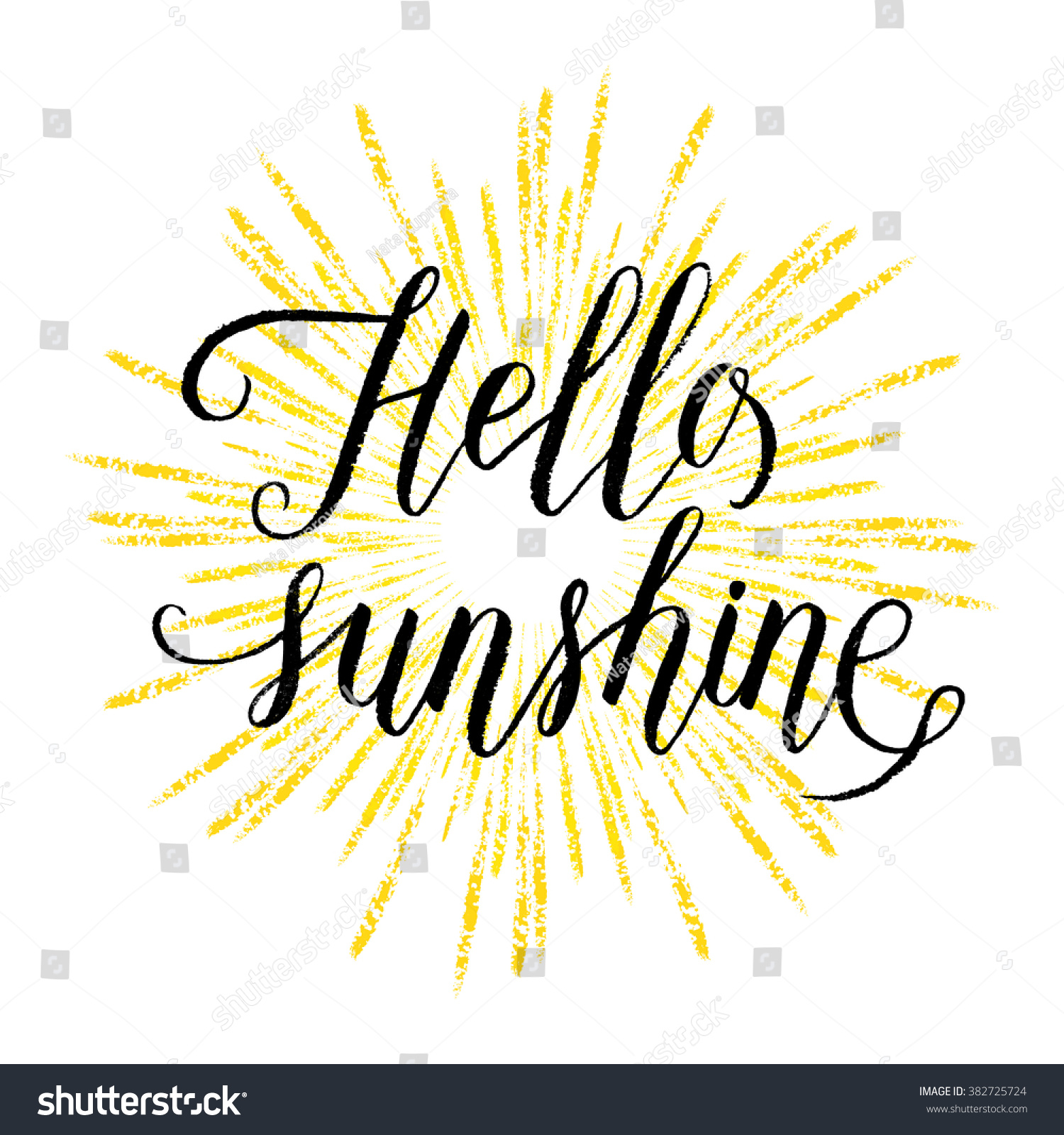 Hello Sunshine Greeting Card Poster With Hand Drawn Rays Vector Background With Hand Lettering 7260