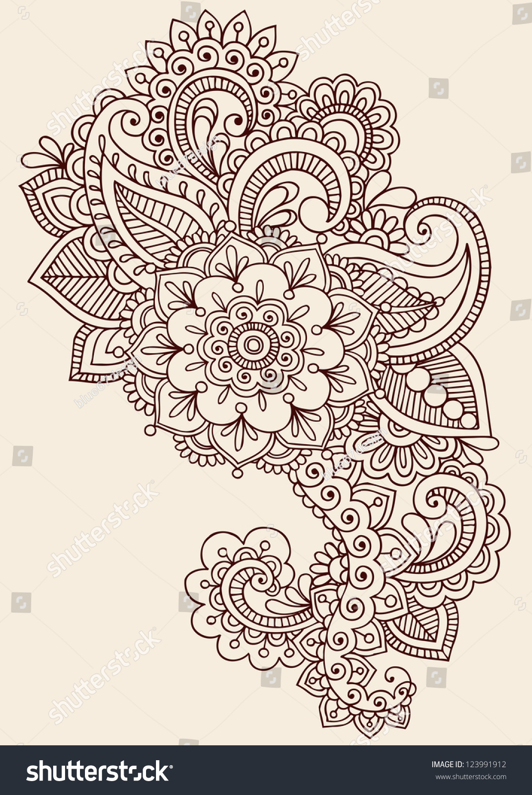 Henna Paisley Flowers Mehndi Tattoo Doodles Design Abstract Floral