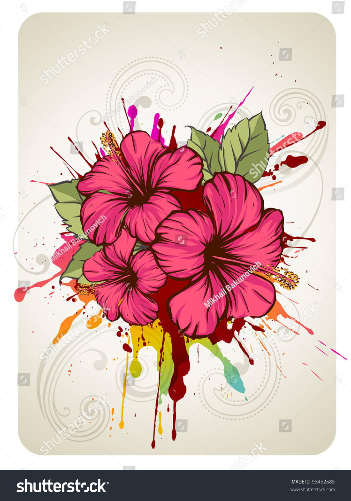 Hibiscus On Grunge Background Stock Vector 98452685 - Shutterstock