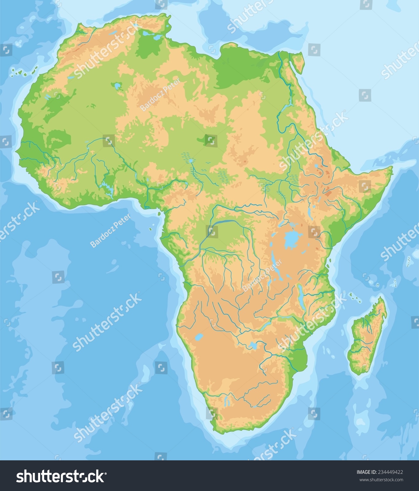 High Detailed Africa Physical Map Stock Vector Illustration 234449422 Shutterstock 3074