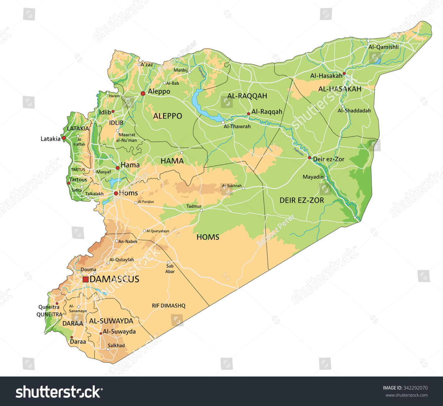 High Detailed Syria Physical Map Labeling Stock Vector 342292070