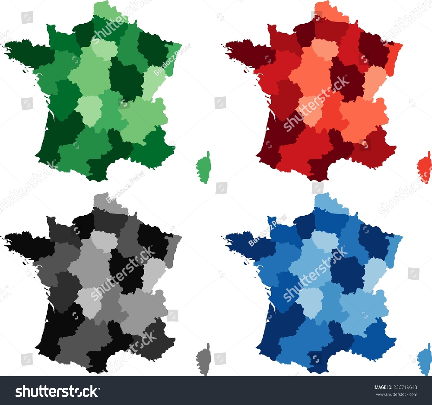 Highly Detailed France Political Map In Four Different Color Isolated Editable Stock Vector