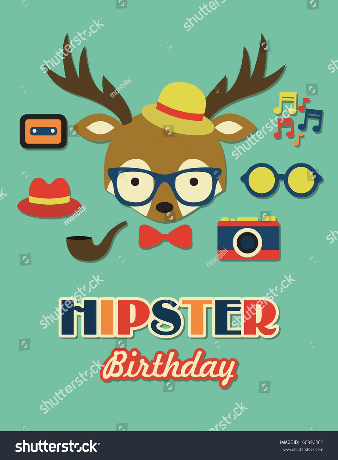 Hipster Birthday Card. Vector Illustration 166896362 Shutterstock