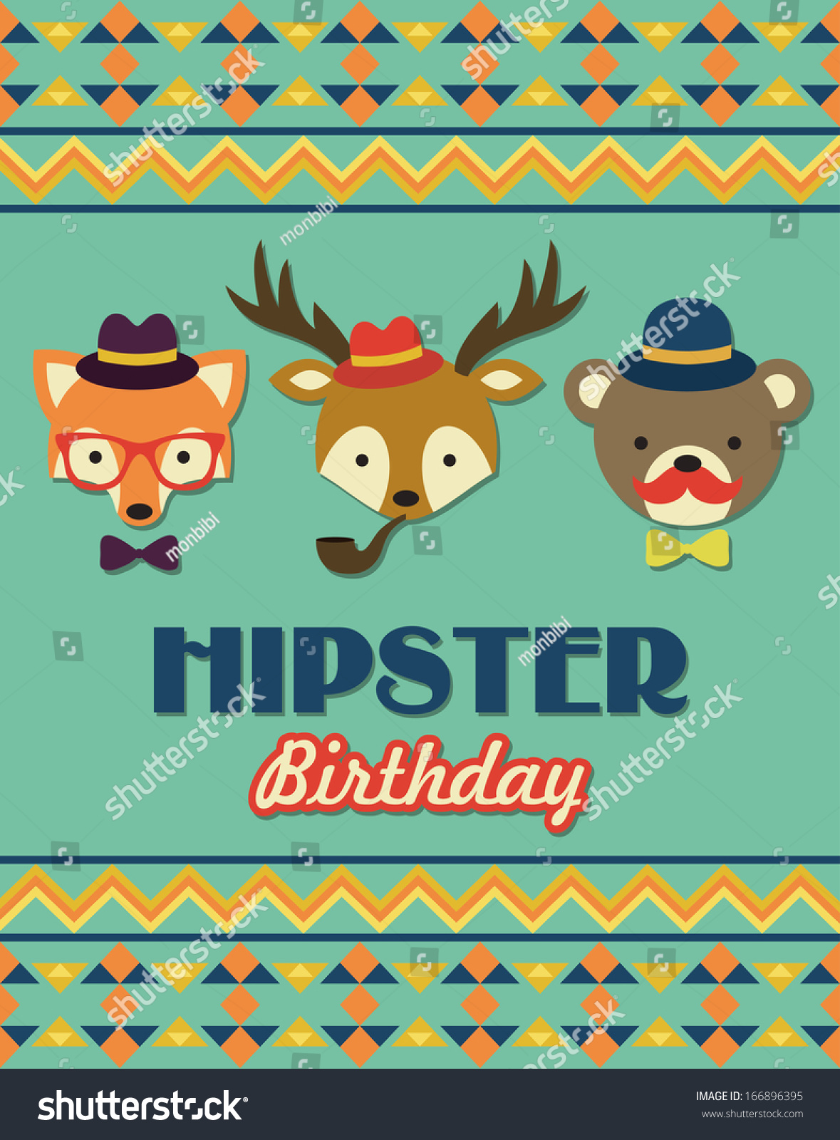 Hipster Birthday Card. Vector Illustration 166896395 Shutterstock