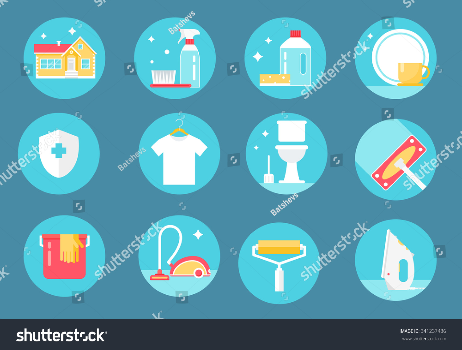 Home Cleaning Service Agents and Tools Round Icons Set Flat Design Home Cleaning Service Agents and Tools Round Icons Set Flat Design