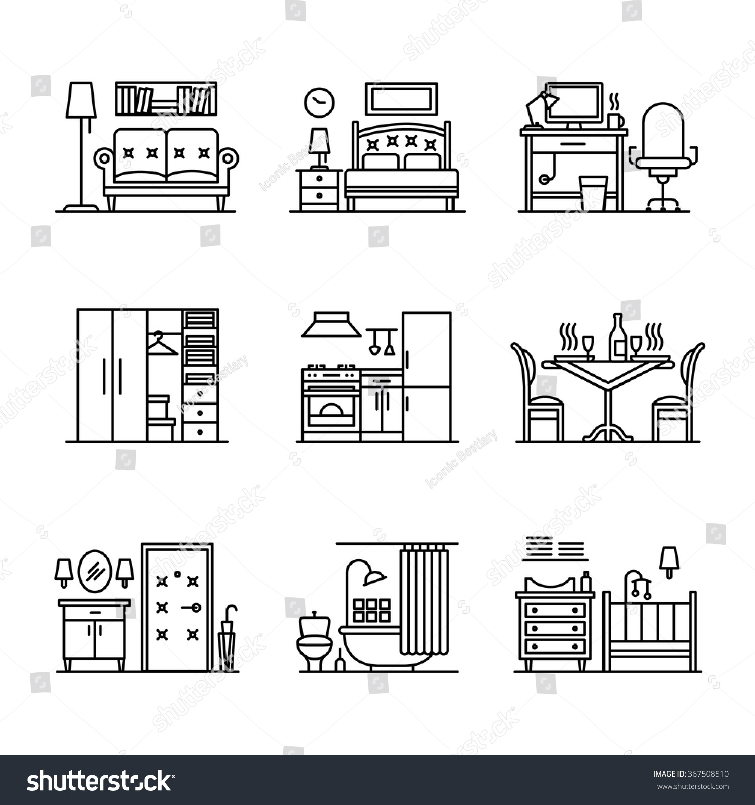 Home Room Types Furniture Signs Set Stock Vector Royalty Free 367508510