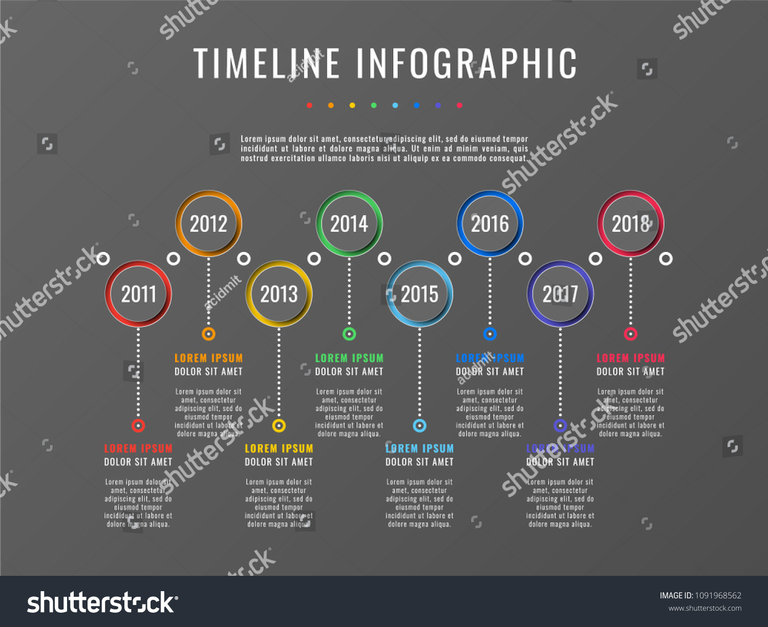 Horizontal Timeline Eight Round Elements Year Stock Vector Royalty