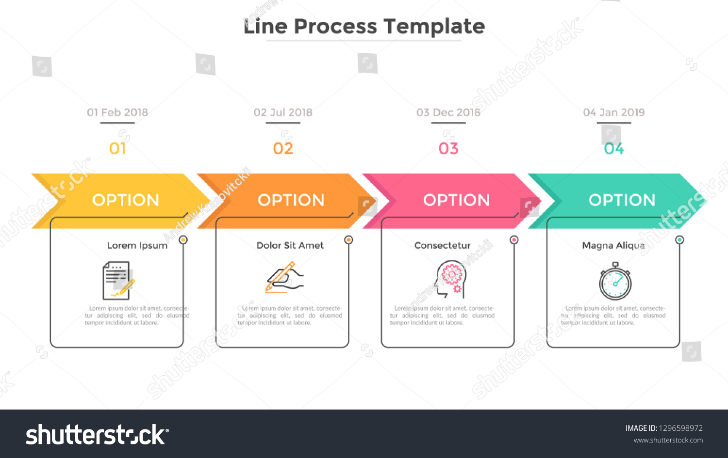 Horizontal Timeline 4 Square Elements Arrows Stock Vector Royalty Free