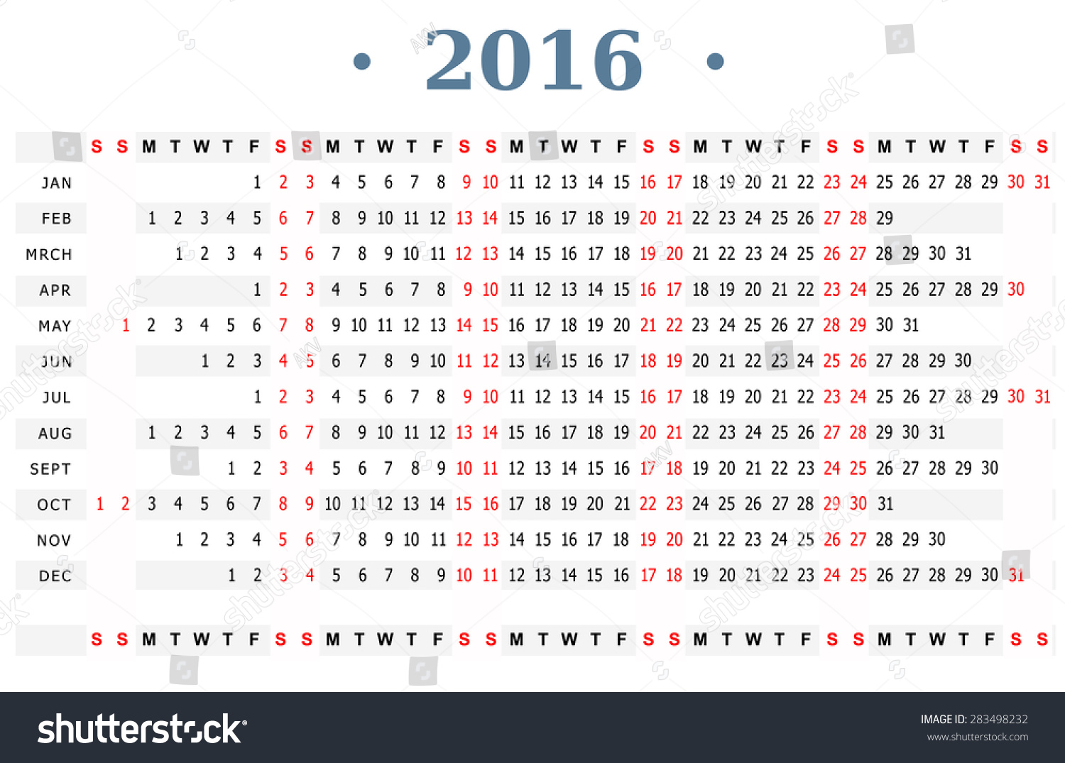 2016 leap year calendar