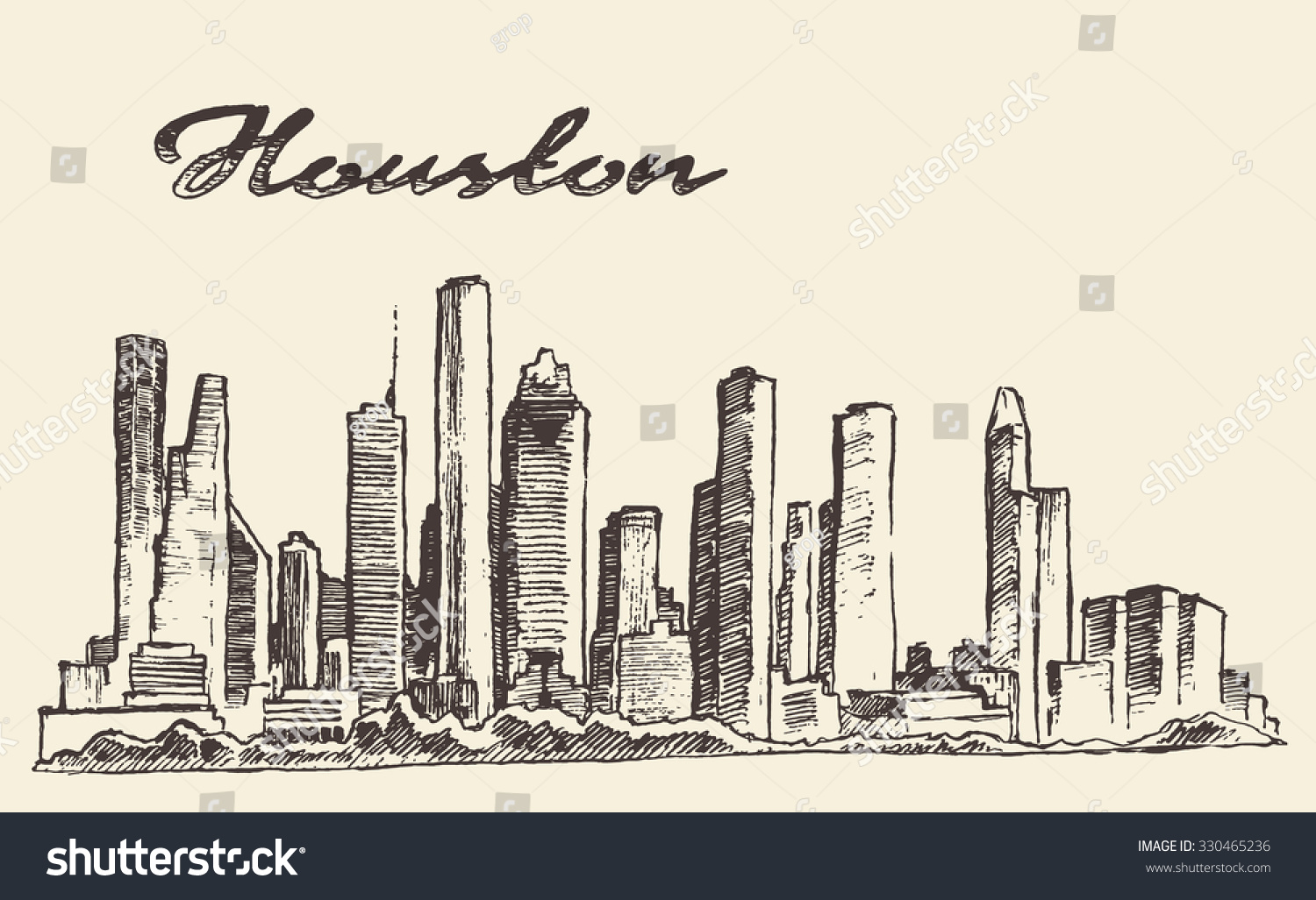 Houston Skyline Big City Architecture Engraving Stock Vector 330465236