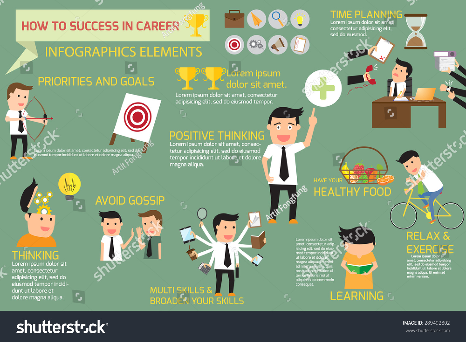 How To Success In Career Infographics Elements. Employees Work Hard For 