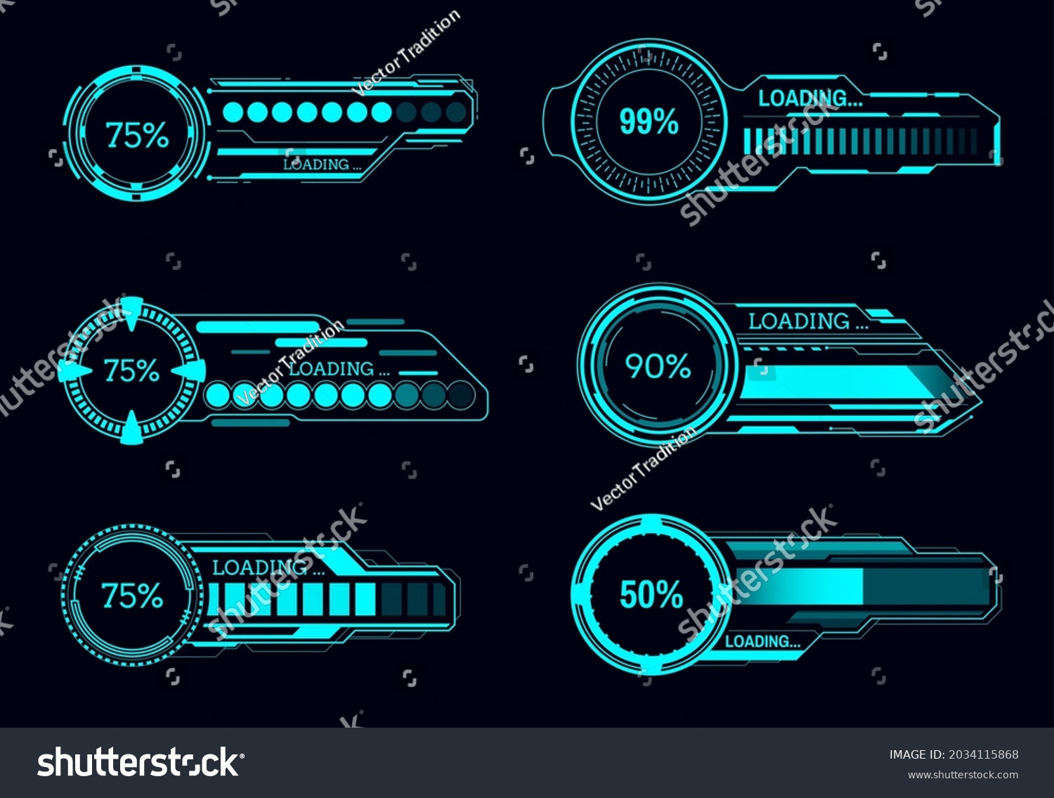 Hud Futuristic Loading Progress Bars Sci Stock Vector Royalty Free