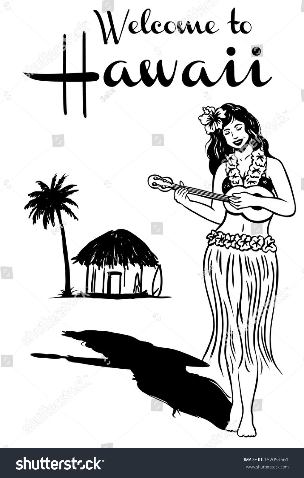 Hula Girl Playing Ukulele Vector 182059661 Shutterstock 1236