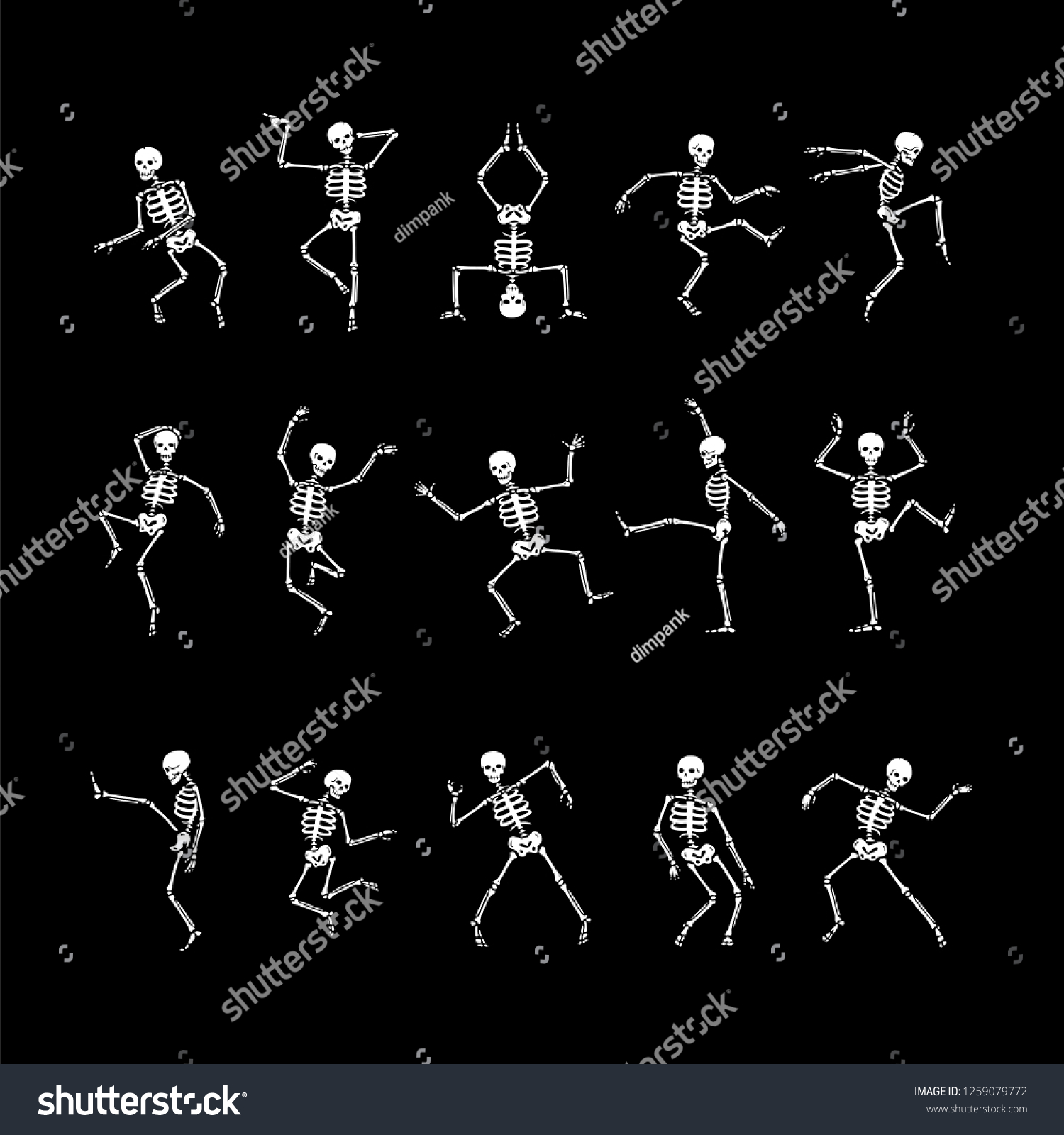 Human Skeletons Different Poses Skeleton Dance Image Vectorielle De