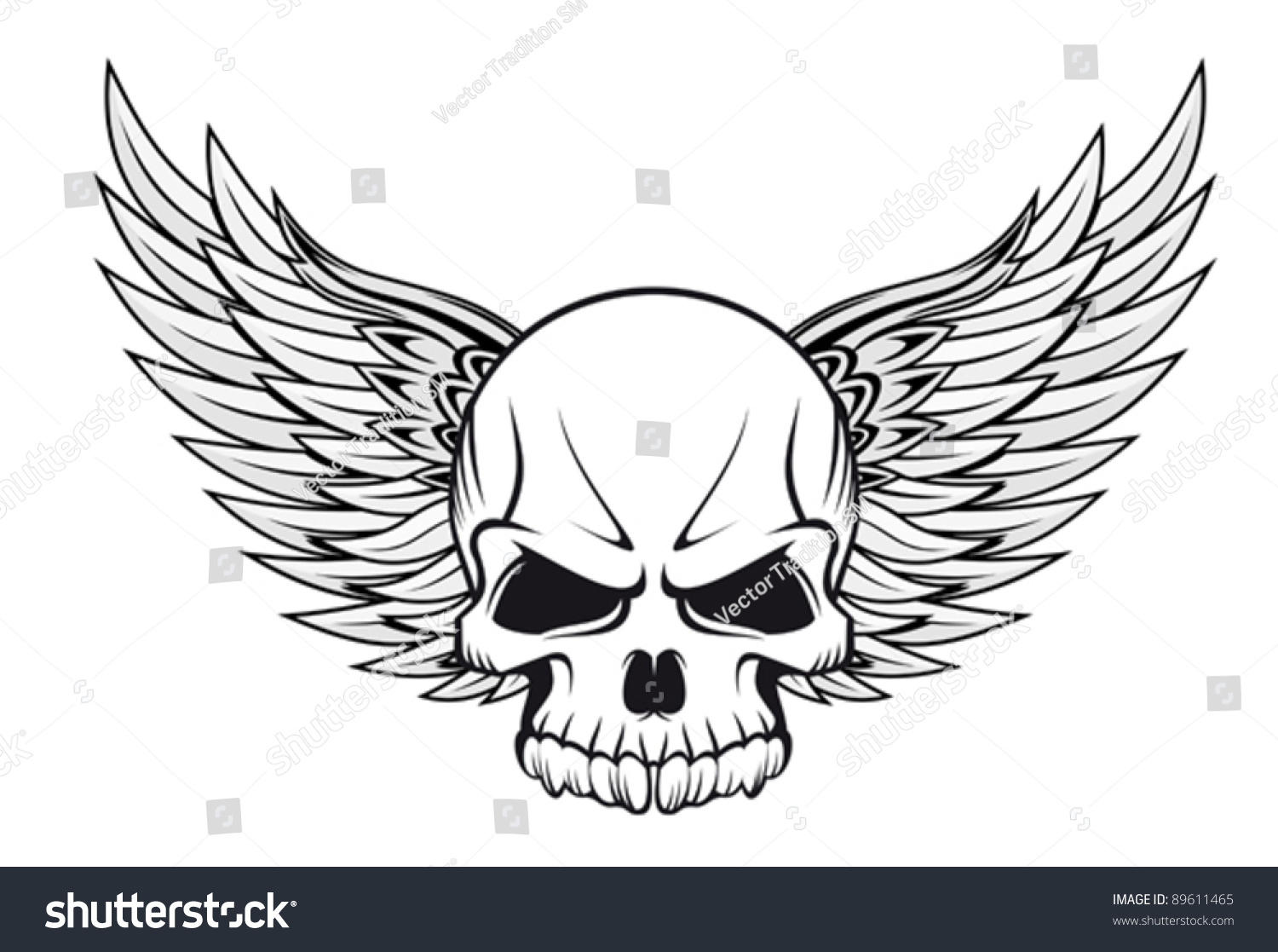 Human Skull Wings Tattoo Design Jpeg Stock Vector 89611465 - Shutterstock