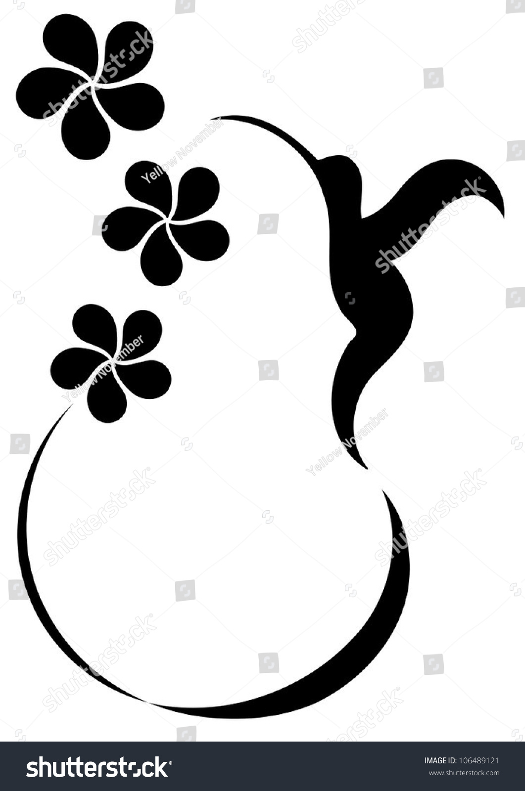 Hummingbird Silhouette With Flowers Stock Vector Illustration 106489121